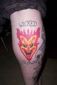 Patró de tatuatge de pallasso de flama malvada pintat pel vedell