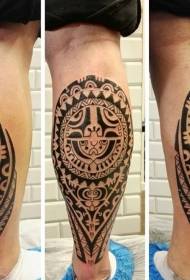 Calf black Polynesian style totem tattoo pattern