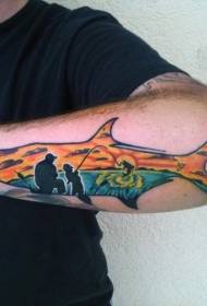 Modèle de tatouage de paysage graphique requin bras pour homme