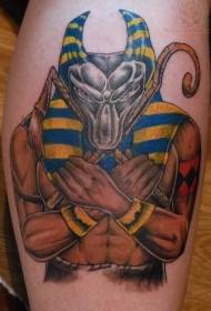 Patrón de tatuaje de hombre lobo de estilo egipcio pintado de ternera