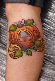 Good-looking fantasy pumpkin car tattoo pattern on calf