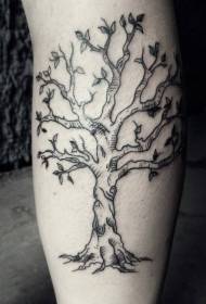 Shank cartoon style black blossom tree tattoo pattern