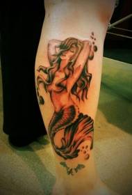 Beautiful sexy mermaid tattoo pattern on calf