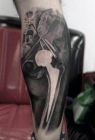 An impressive realistic style bone tattoo pattern for the calf