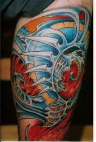 Modello di tatuaggio totem gamba meccanica blu