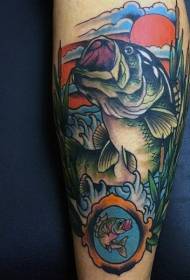 Beautiful multicolored big fish in water tattoo pattern