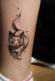 Calf watercolor style colorful cute cat tattoo pattern