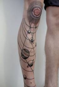 Calf sun with planet tattoo pattern
