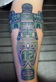 Calf multicolored tribal symbol tattoo pattern