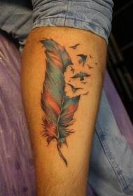 Calf nice feathered birdie tattoo pattern