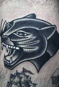 Calf new school personality black panther head tattoo pattern