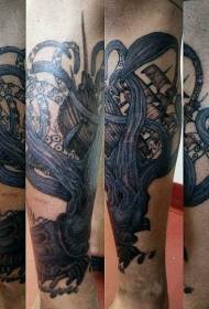 송아지 화려한 그린 블루 오징어와 보트 문신 패턴