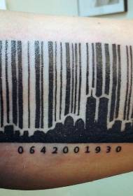 Juodo miesto derinio brūkšninio kodo tatuiruotės modelis