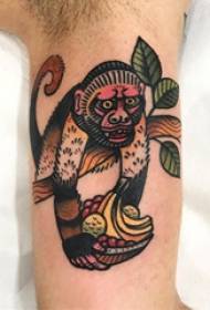 Илюстрация на татуировка с голяма рамо мъжка голяма ръка върху снимка на татуировка на растения и маймуни