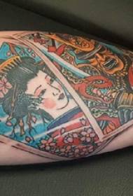Gagasan tato panangan gedé panangan ageung dina géométri sareng gambar geisha tattoo