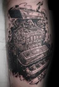 Fabulous realistic style black and white car engine tattoo pattern