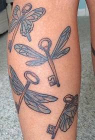 Calf long wings key cartoon tattoo pattern