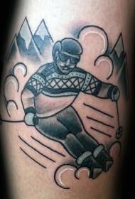 Patrón de tatuaje de hombre de esquí negro de la vieja escuela