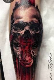 Demon sângeros și model de tatuaj craniu în stil horror colorat