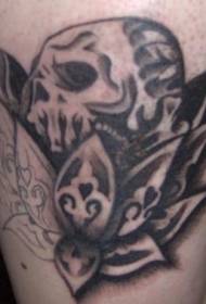 Motif de tatouage de fleur décorative de jambe noire crâne