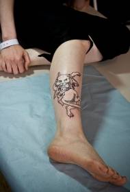 跳舞的白貓腿紋身圖案
