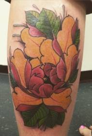Calf painted beautiful peony flower tattoo pattern