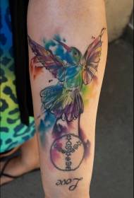 Mala ruka, akvarel, obojeni uzorak ptica tetovaža