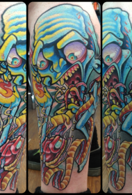 Crtana teleća zmija i zombi tetovaža uzorak