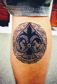 Calf gorgeous black spades symbol flower vine tattoo pattern