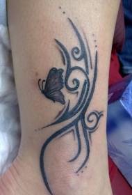 Ankle black ash vine butterfly tattoo pattern