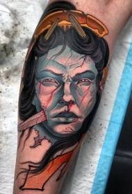 Braç patró de tatuatge de punyal geisha estil multicolor sagnant