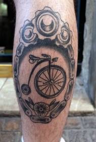 Calf old school black bicycle tattoo pattern