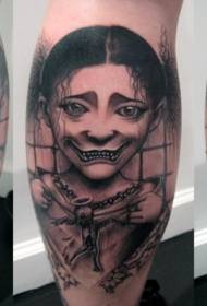 ແບບກາຕູນສີດໍາ creepy smile ແມ່ຍິງ tattoo