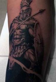 Теленок олдскул черно-белая татуировка древний воин