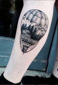 Shank engraving style black big balloon with forest house tattoo pattern