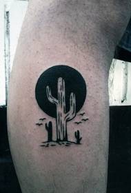 Calf western-style black and white cactus tattoo pattern