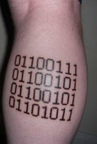Calf black binary code digital tattoo pattern