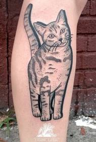 美麗的黑灰貓小腿紋身圖案