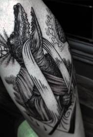Borjú fekete szürke titokzatos krokodil tetoválás mintával