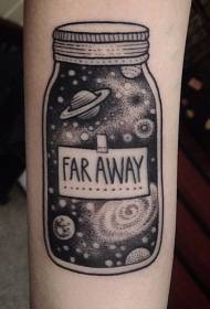 Cartoon black glass bottle with space tattoo pattern