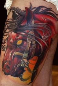 Padrão de tatuagem de cavalo zumbi assustador cor de coxa