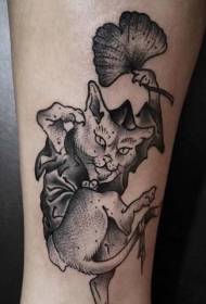 Gravírozás stílusú fekete gonosz macska tetoválás mintával