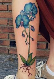Blauzdos gražus spalvotas gėlių tatuiruotės modelis