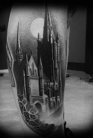 Calf realistic fantasy castle black and white tattoo pattern