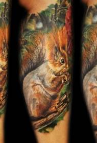 Color realista realista patrón de tatuaje de ardilla linda