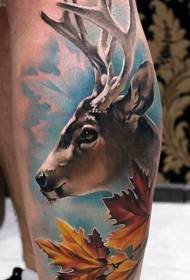 Shank kolor naturalny realistyczny piękny wzór tatuażu jelenia