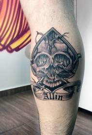 Borjú fekete szürke pikk szimbólum koponya és levél tetoválás minta
