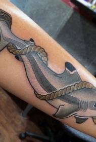 Beautiful shark and rope tattoo pattern