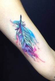 Big arm splashing ink painted feathers small fresh tattoo pattern