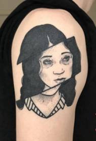 Tato potret karakter boy lengan besar pada gambar tato potret hitam